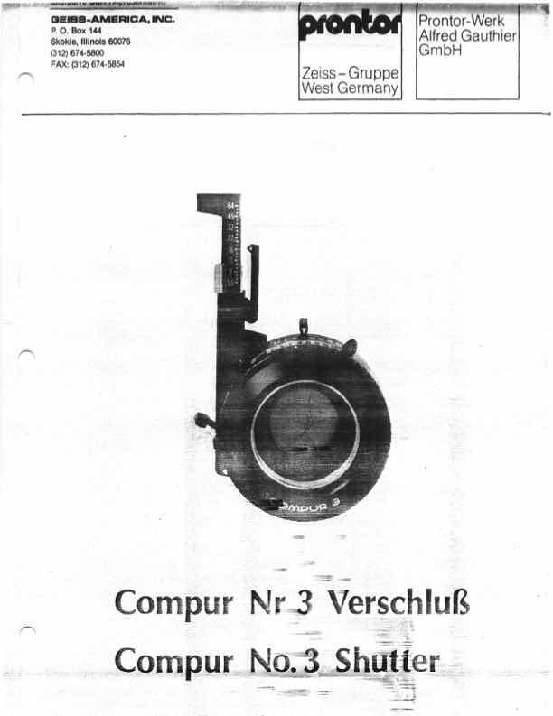 Compur Number 3 technical manual preview