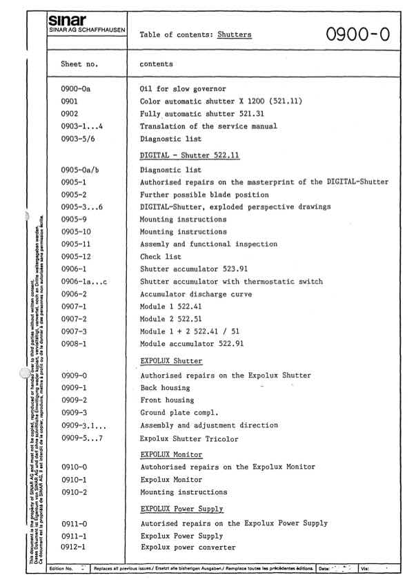 Sinar General Docs technical manual preview