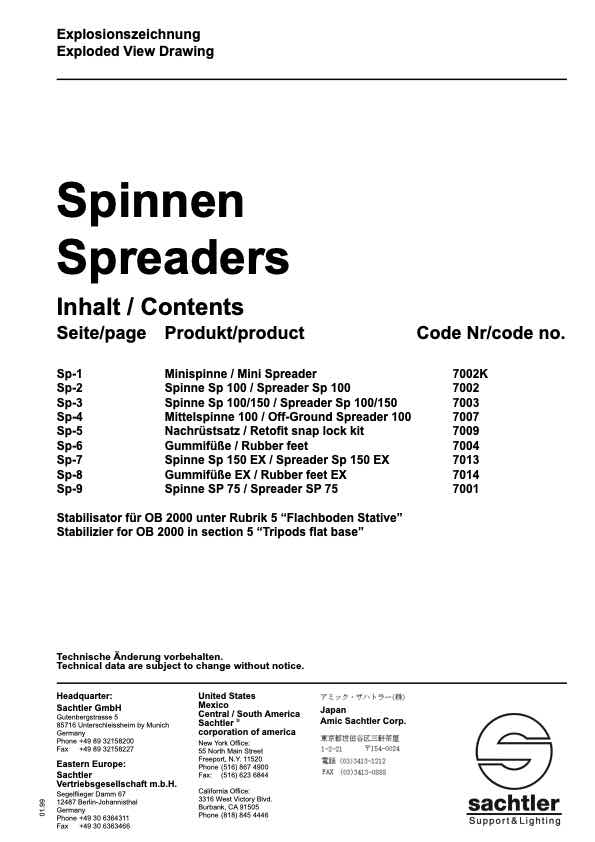 Sachtler Spreaders SP 1-9 technical manual preview