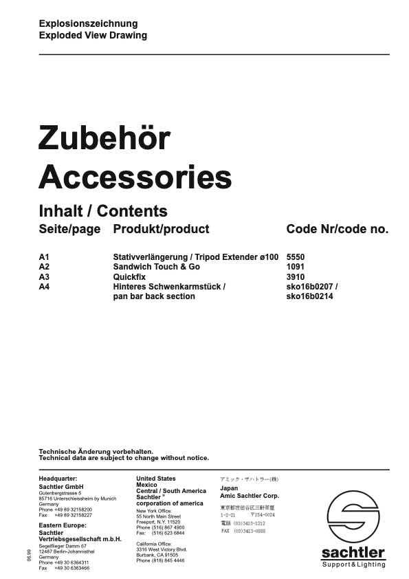 Sachtler Tripod Accessories technical manual preview