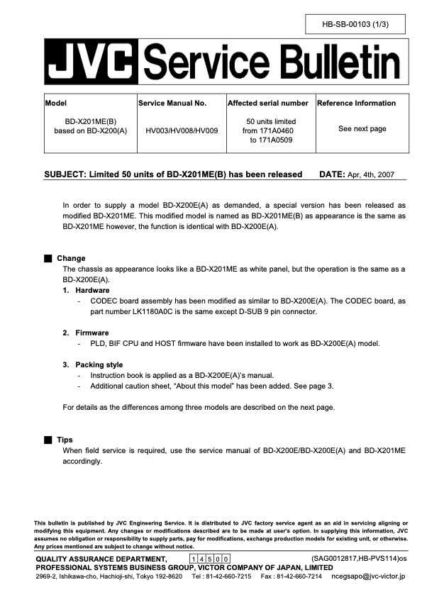 JVC BD-X200E technical manual preview