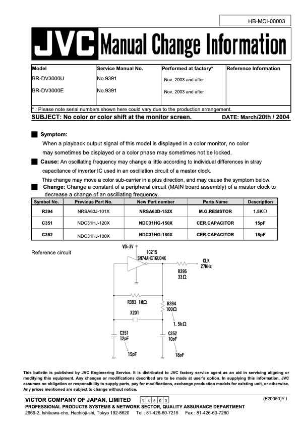 JVC BR-DV3000E technical manual preview
