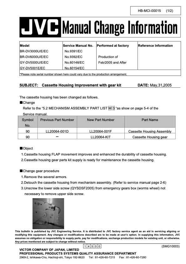 JVC BR-DV3000E technical manual preview