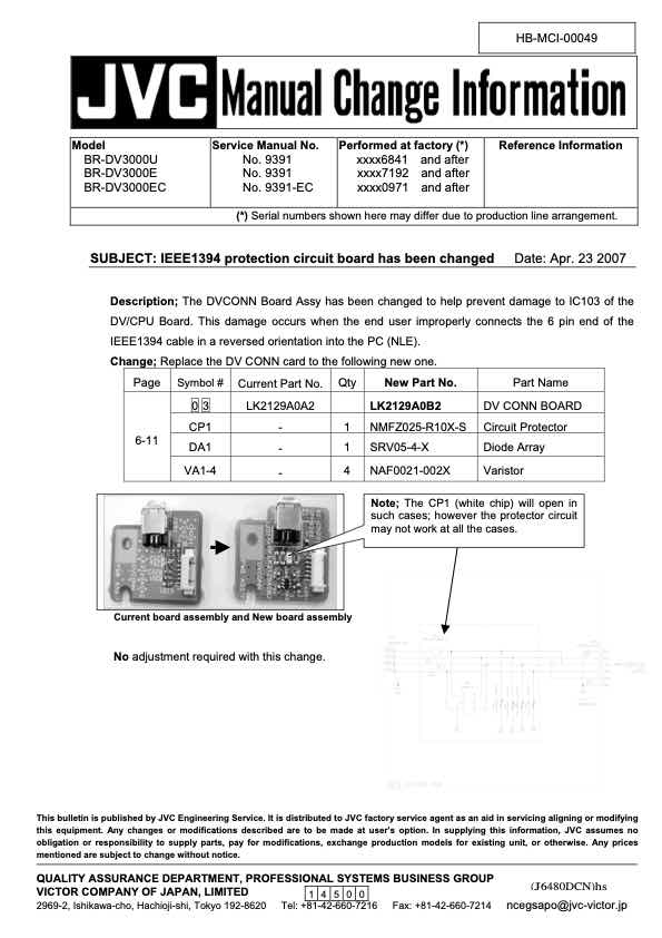 JVC BR-DV3000E technical manual preview