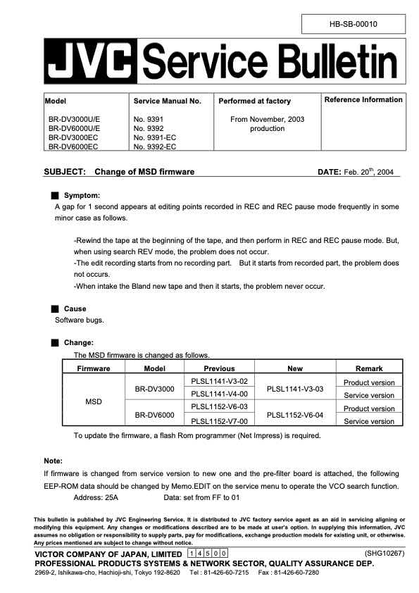 JVC BR-DV3000E technical manual preview