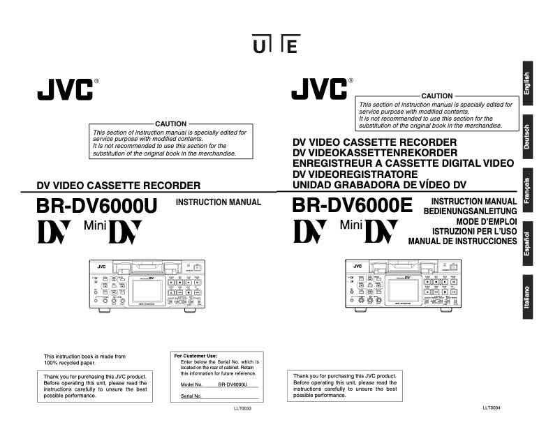 JVC BR-DV6000 technical manual preview