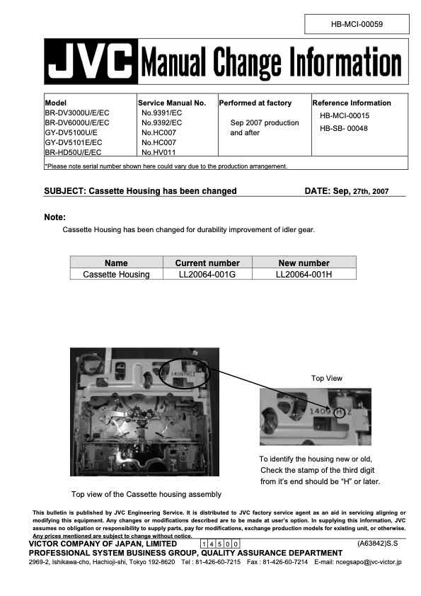 JVC BR-DV6000 technical manual preview