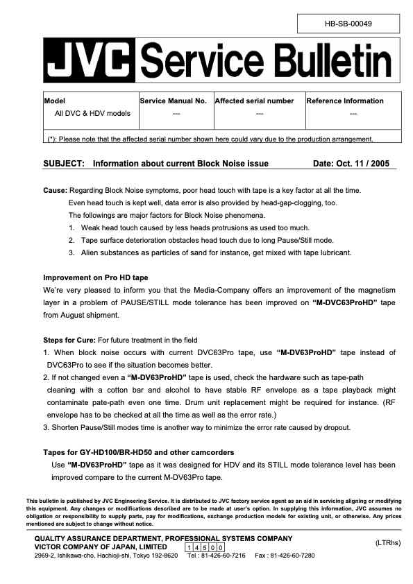 JVC BR-DV6000 technical manual preview