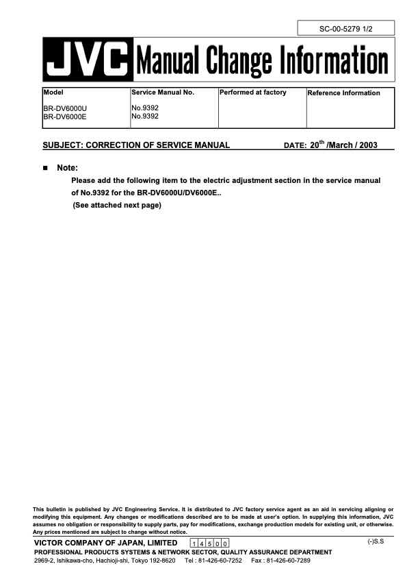 JVC BR-DV6000 technical manual preview