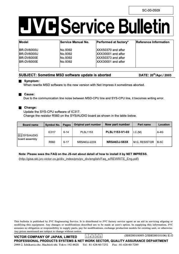 JVC BR-DV6000 technical manual preview
