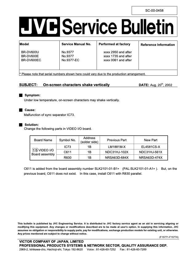 JVC BR-DV600E technical manual preview