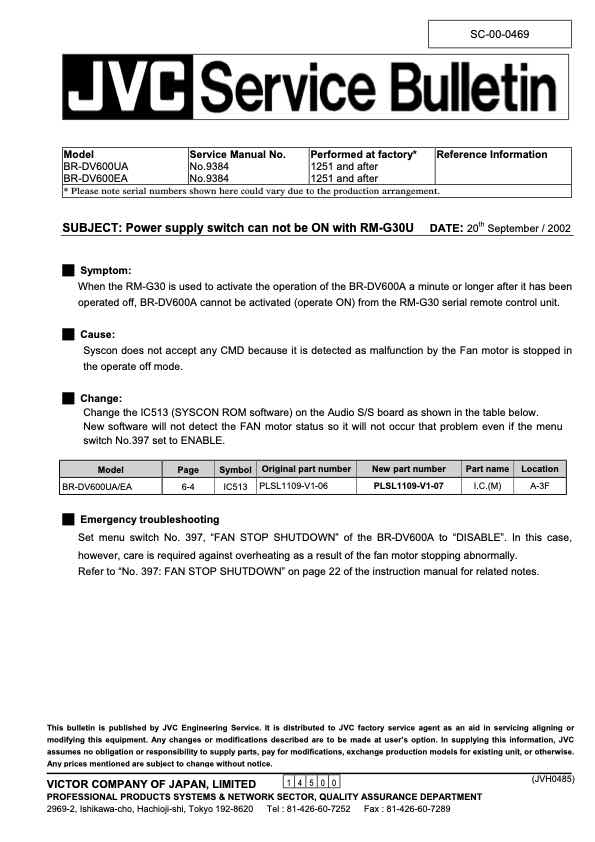 JVC BR-DV600E technical manual preview