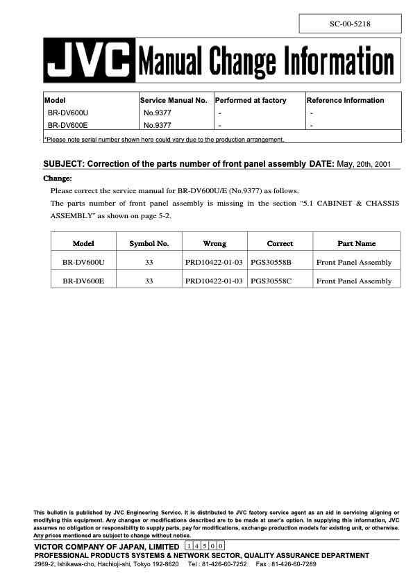 JVC BR-DV600E technical manual preview