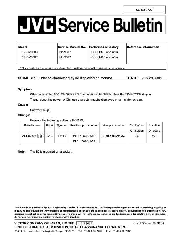 JVC BR-DV600E technical manual preview