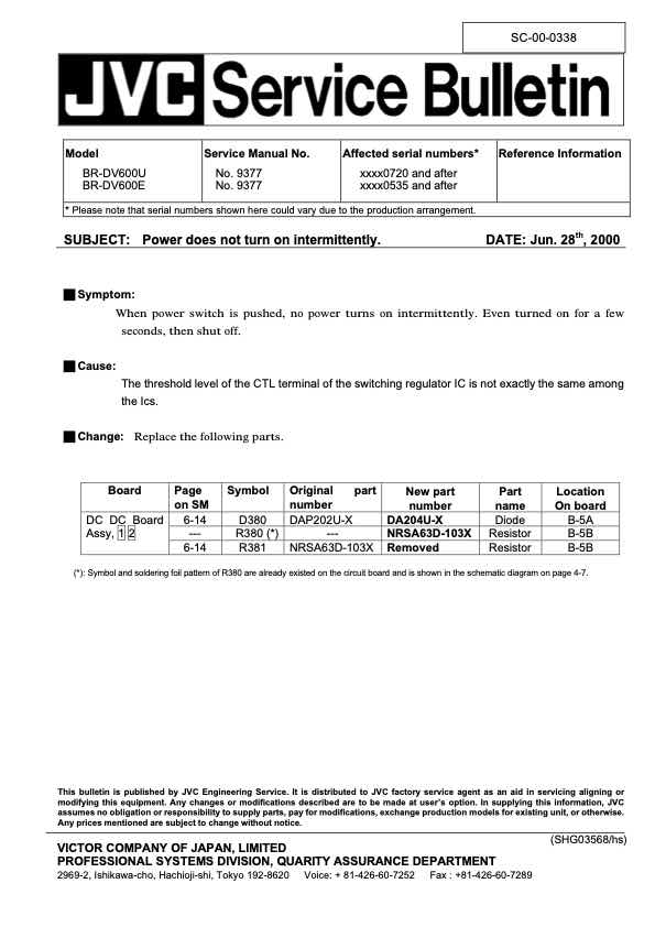 JVC BR-DV600E technical manual preview