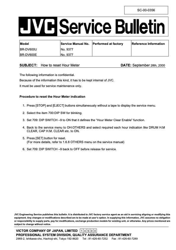 JVC BR-DV600E technical manual preview