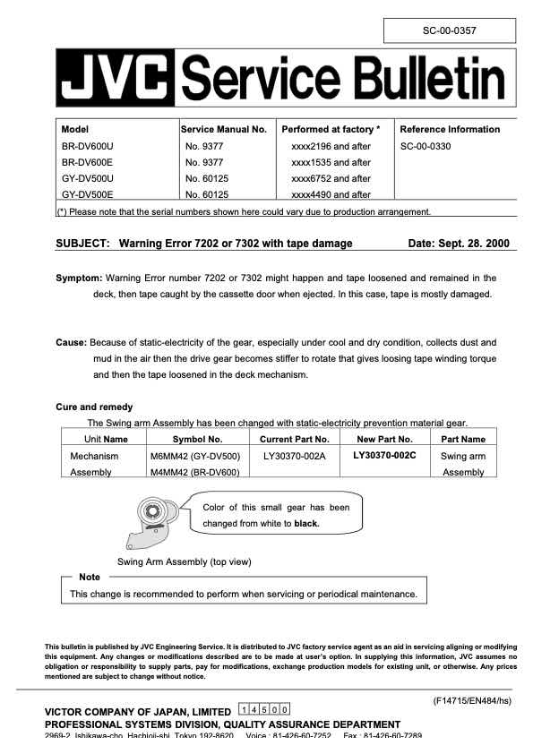 JVC BR-DV600E technical manual preview