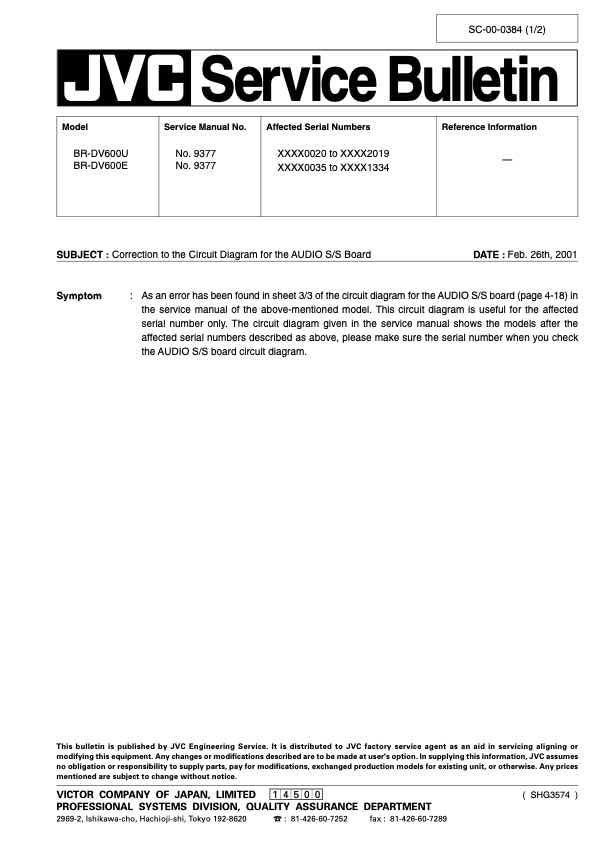 JVC BR-DV600E technical manual preview