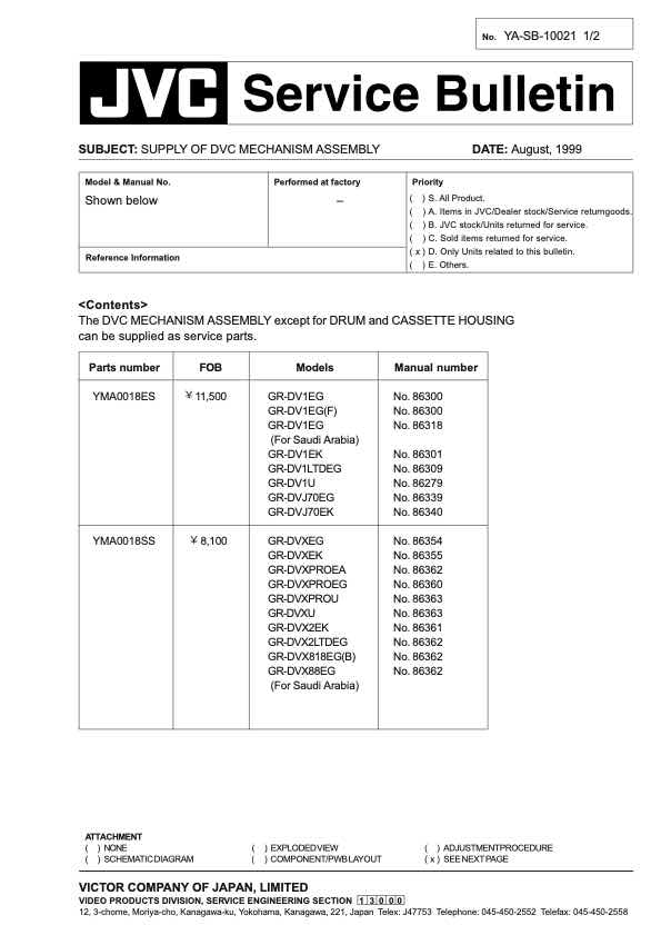 JVC General Service Bulletin technical manual preview