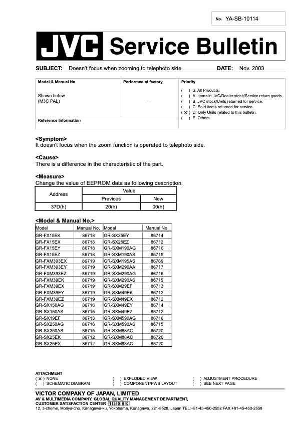 JVC General Service Bulletin technical manual preview