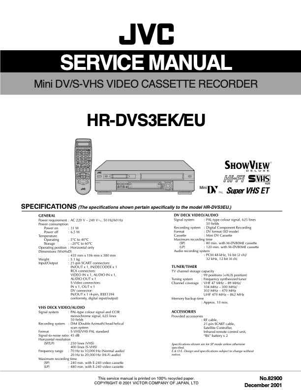 JVC HR-DVS3 technical manual preview