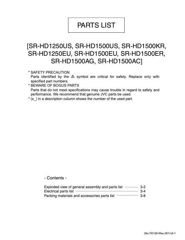 JVC SR-HD1250 technical manual preview