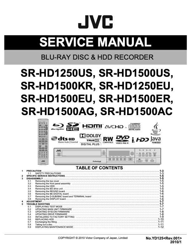 JVC SR-HD1500 technical manual preview