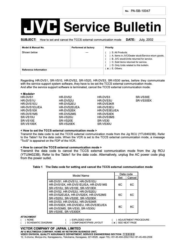 JVC SR-VS30E technical manual preview