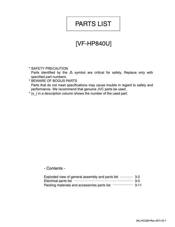 JVC VF-HP840 technical manual preview