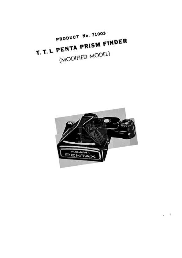 Pentax Penta Prism Finder technical manual preview